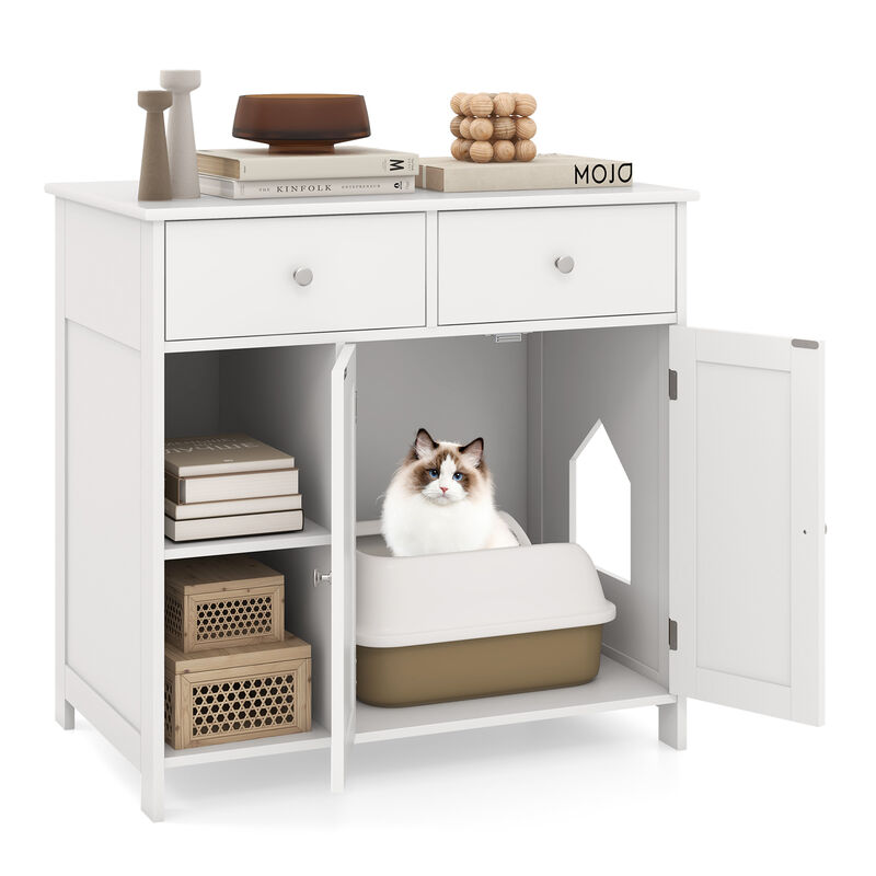 Hidden Cat Washroom Side Cabinet with 2 Drawers &ndash; Wooden Pet House & Litter Box Enclosure image number 3
