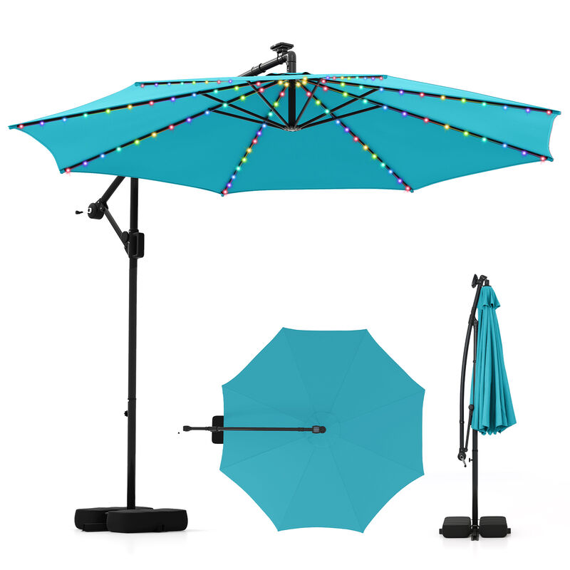 10-Ft Solar Offset Hanging Patio Umbrella with LED Lights and Base image number 0