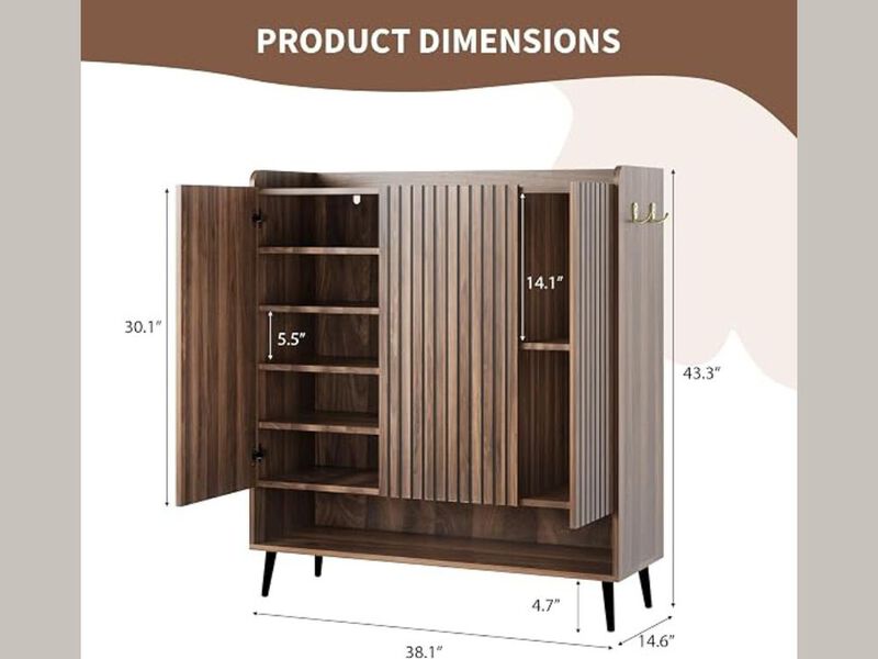 Entryway Shoe Storage Cabinet Adjustable Shelves Brown Large image number 2