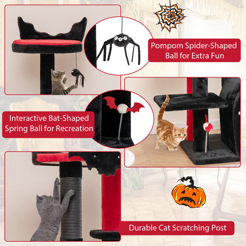 Gothic Cat Tree 53 Inch Tall Cat Tower with Cat Bed and Arch-Shaped Condo