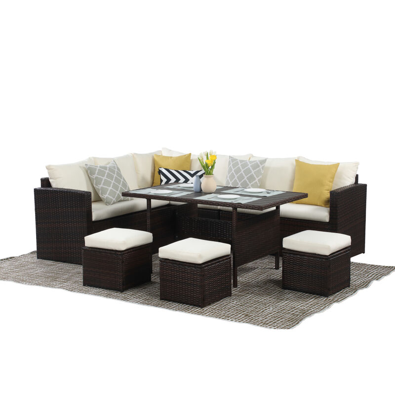 Streamdale 7-Piece Rattan Patio Sofa Set with Ivory Cushions