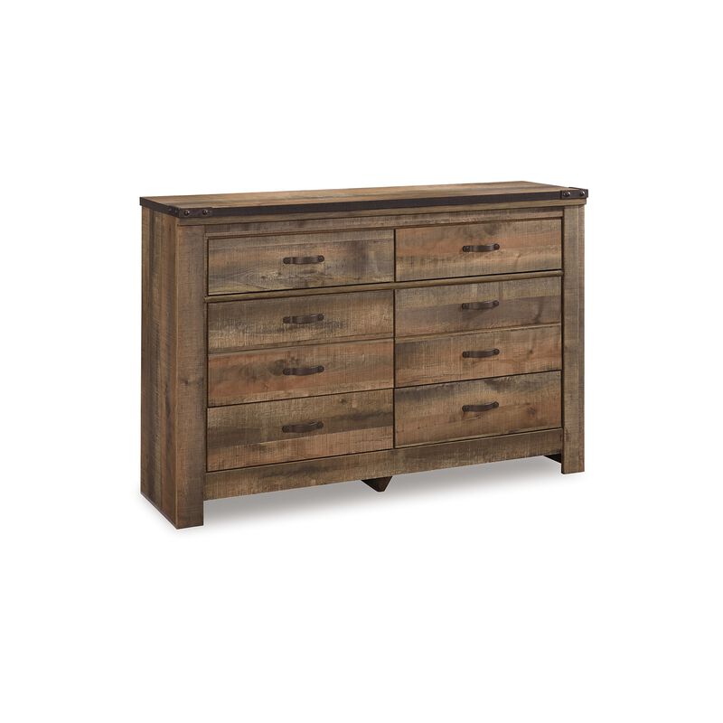 Zoey Wide Dresser, 6 Wide Storage Drawers, Rustic Brown Plank Details - Benzara