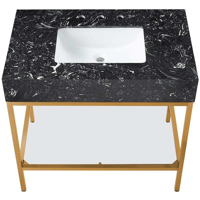 Meridian Furniture Marmo Black Engineered Marble Bathroom Vanity