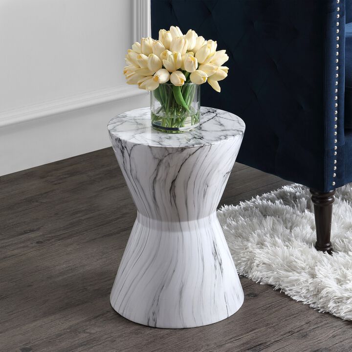 African Drum White Marble Finish Ceramic Garden Stool