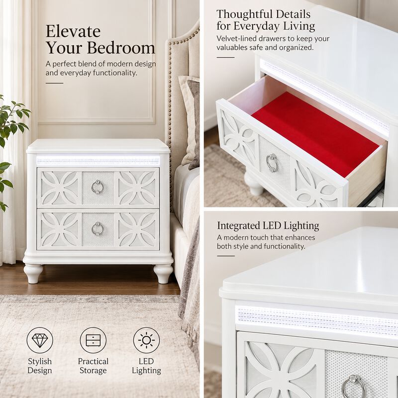 Havressa Patterned 2-Drawer LED Nightstand image number 5