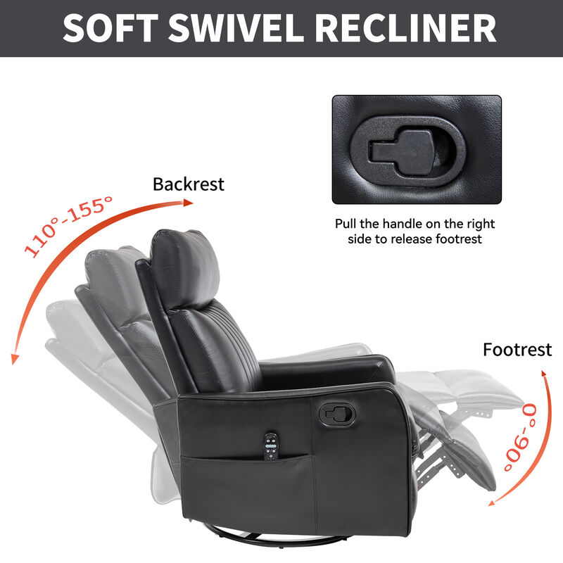 Faux Leather Manual Recliner Chair with Heat and Massage, Living Room Rocker and Swivel Chair image number 8