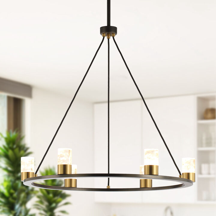 30.9 in. 6-Light Black Ceiling Light with Crystal Shade