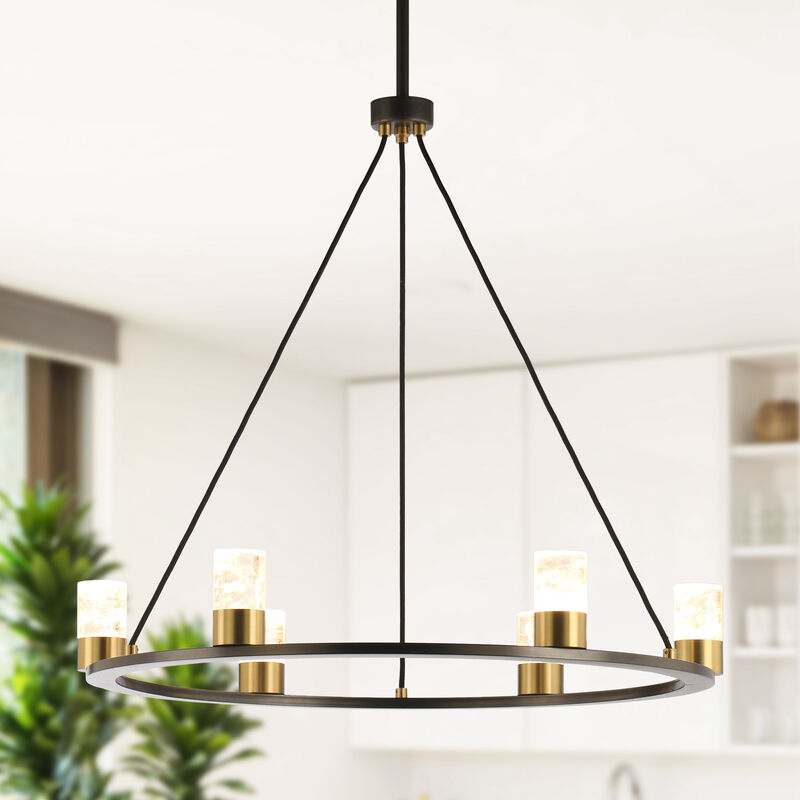 30.9 in. 6-Light Black Ceiling Light with Crystal Shade