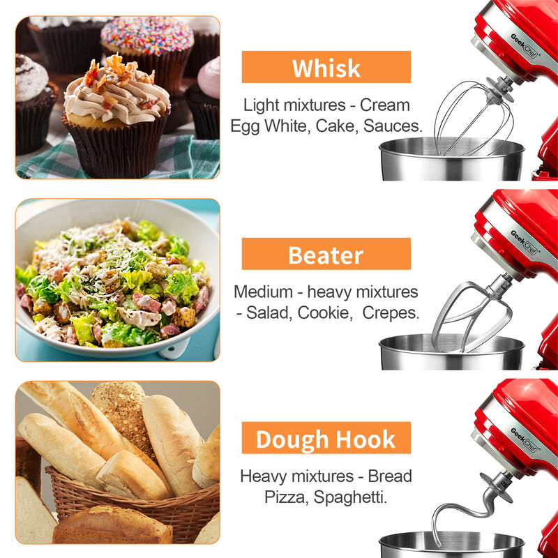Electric Stand Mixer, 4.8QT 12 Speeds Tilt-head Food Mixer with Dough Hook, Rotary Knob, Whisk, Beater, Bowl image number 5