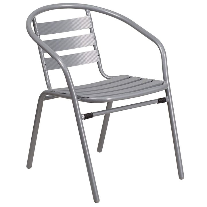 Flash Furniture Lila Silver Metal Restaurant Stack Chair with Aluminum Slats