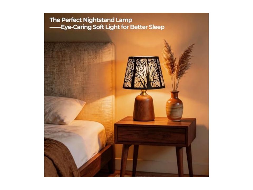 Dimmable 3 Color Rustic Wood Metal Bedside Lamp For Living Room Nightstand