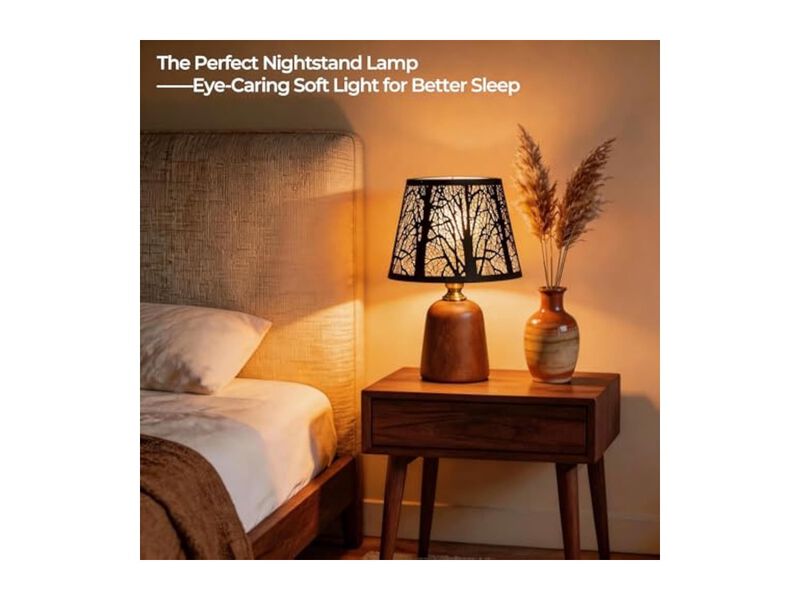 Dimmable 3 Color Rustic Wood Metal Bedside Lamp For Living Room Nightstand image number 1