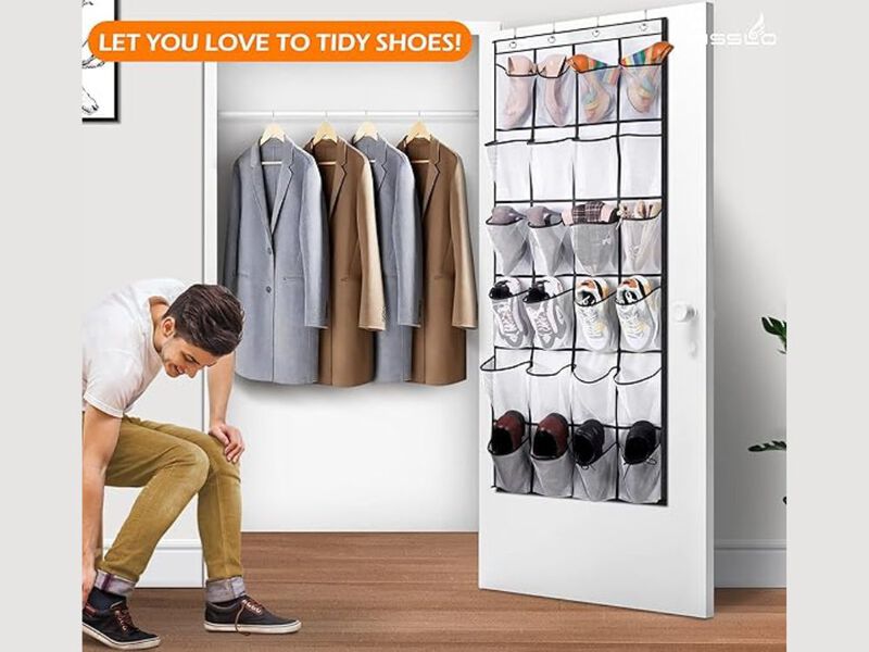 Over Door Shoe Organizer White 24 Large Mesh Pockets image number 1
