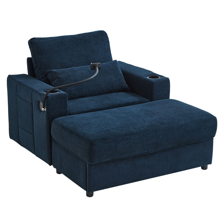 Modern Style Armchair Chaise Lounge Sofa Couch with a Movable Storage Ottoman
