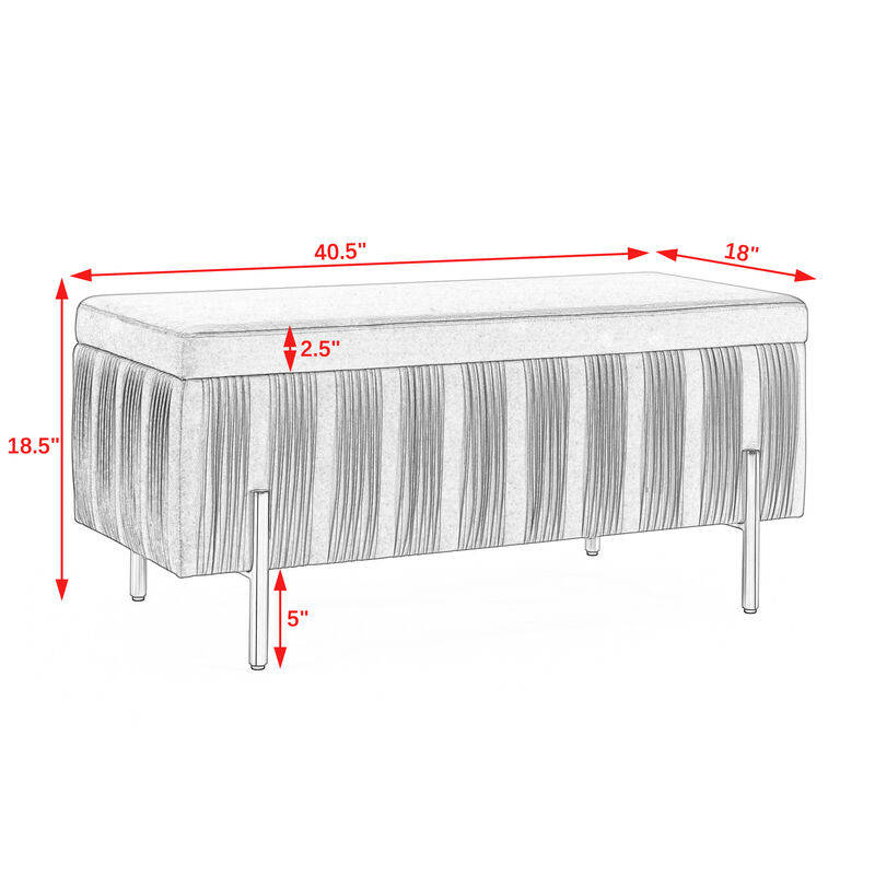Hivvago Elegant Upholstered Velvet Storage Bench with Iron Legs