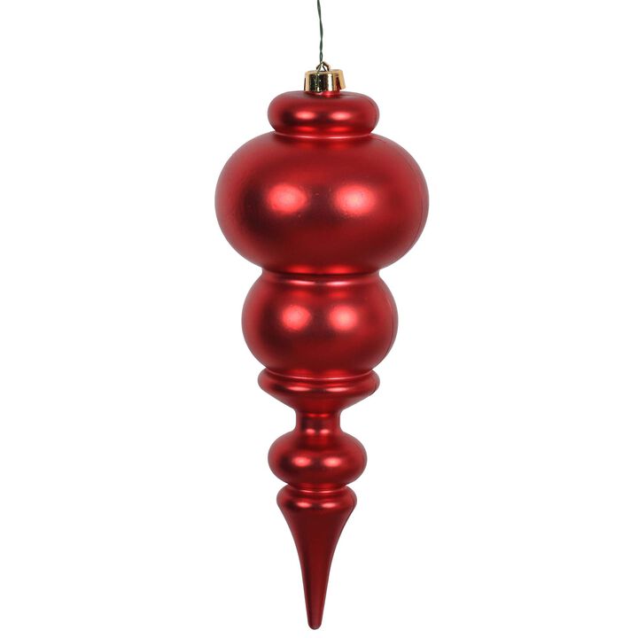 Vickerman 14" Matte Finial Ornament, Shatterproof Plastic, UV Resistant Christmas Tree Decoration, Red