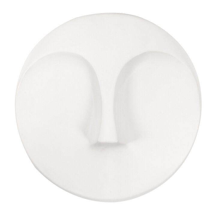 HomeRoots 10" White Ceramic Face Round Wall Decor