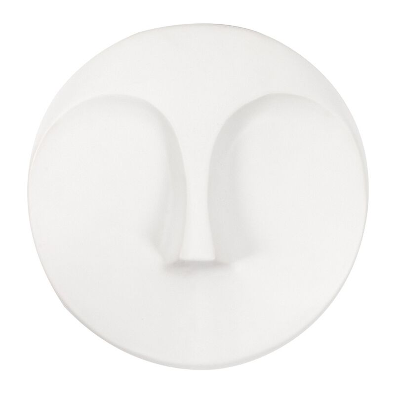 HomeRoots 10" White Ceramic Face Round Wall Decor image number 0