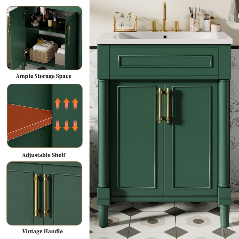 Merax Compact Bathroom Cabinet with Integrated Sink, Spacious Storage, Adjustable Shelf image number 2