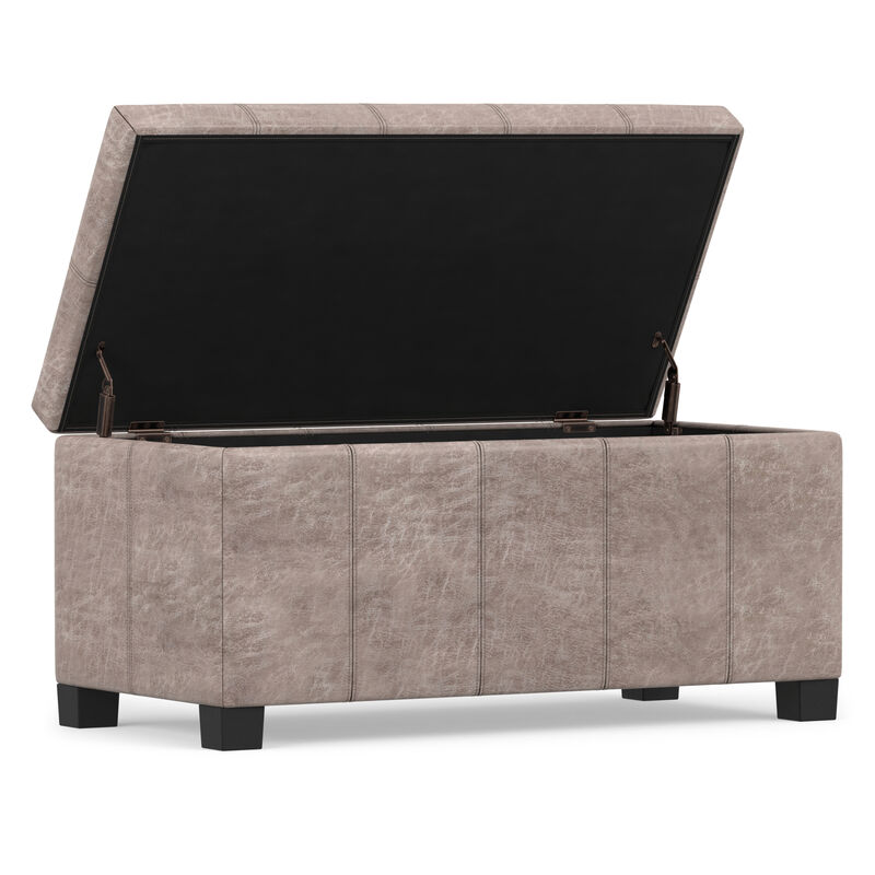 Dover 36 inch Wide Contemporary Rectangle Storage Ottoman Bench in Distressed Grey Taupe Vegan Faux Leather, Assembled image number 3