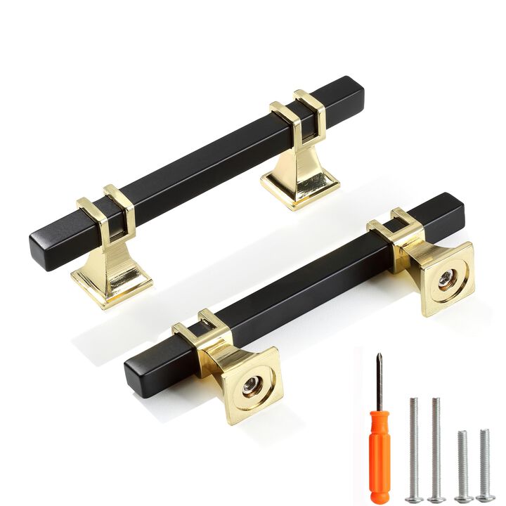 Redunest Cabinet Pulls Matte Black and Gold Cabinet Handles, 5 Pack 3 Inch Kitchen Door Cupboard Wardrobe Drawer Handles, Cabine