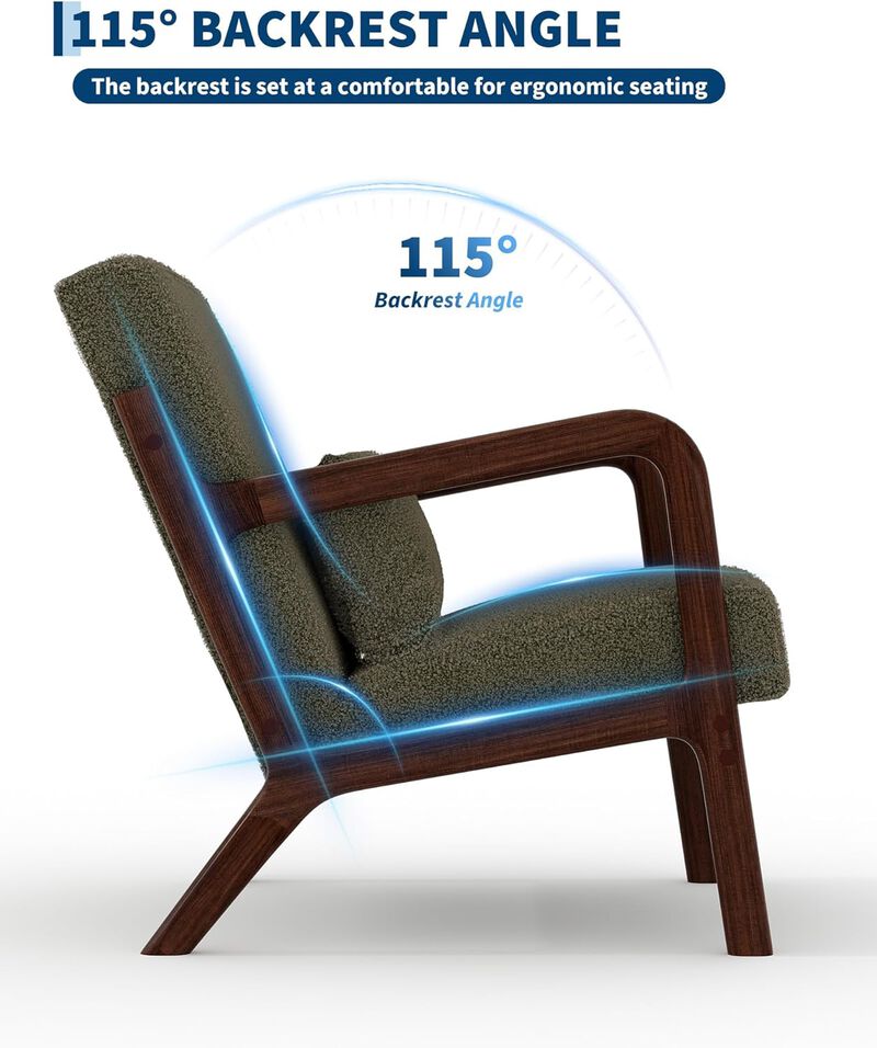 Modern Sherpa Accent Sofa Chair, Lounge Armchair with Lumbar Pillow for Living Room, Bedroom, Outdoor Relax, Green image number 3