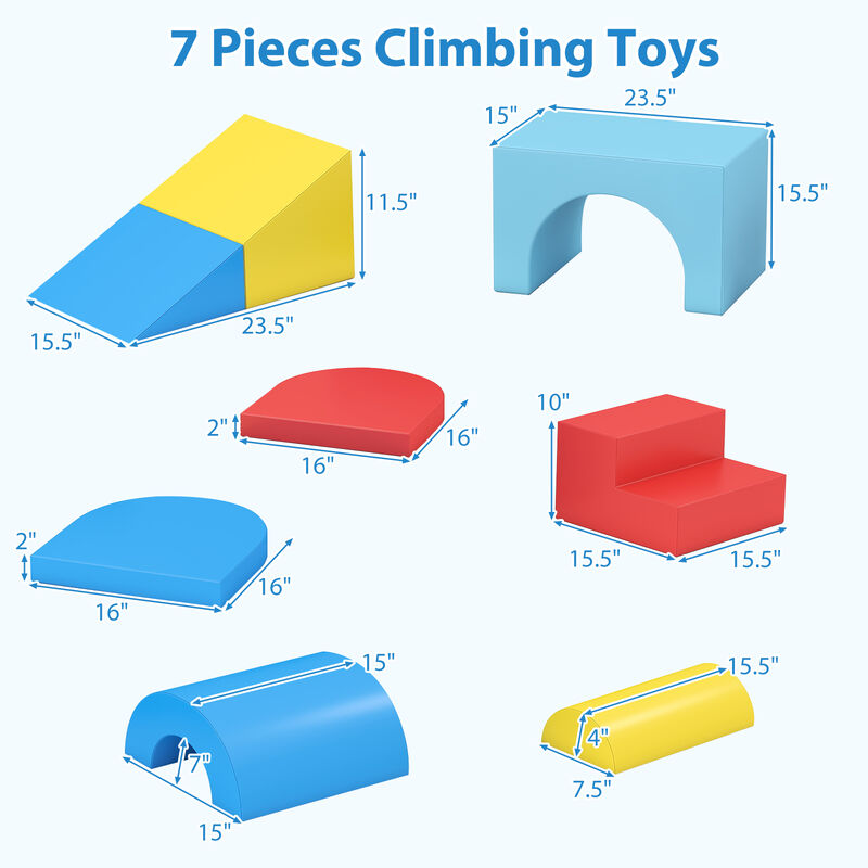 Toddler Soft Play Set, 7-Piece Foam Climbing Blocks with PU Leather image number 2