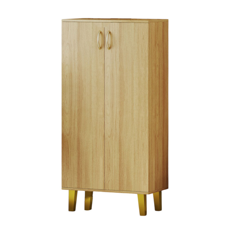Modern 6-Tier Wooden Shoe Cabinet, Freestanding with Doors and Removable Shelves-Natural image number 0