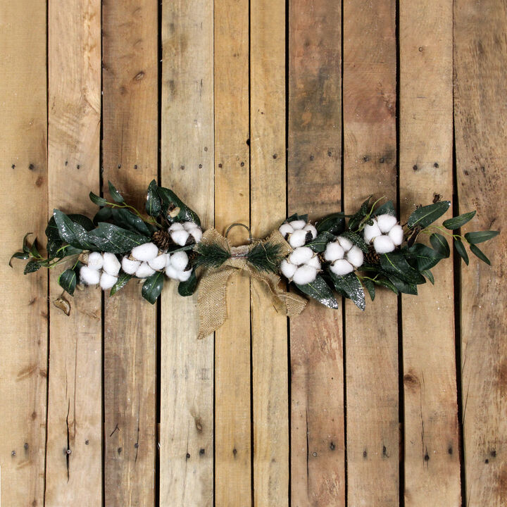 25" White Cotton and Pine Cone Christmas Foliage Swag - Unlit