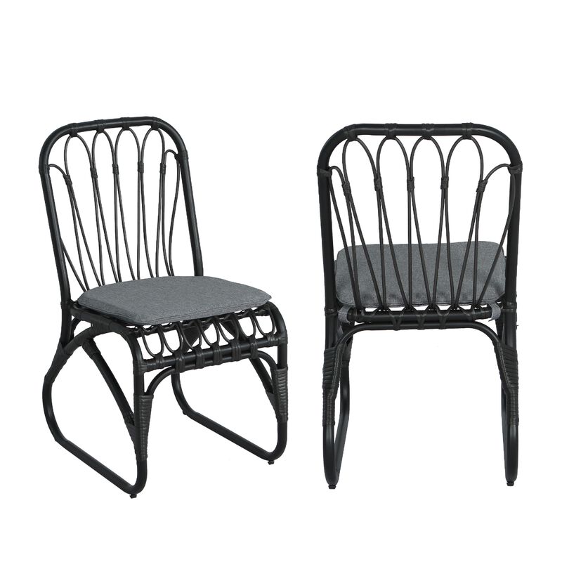 Merax Outdoor PE Wicker Dining Chairs with Washable Cushion Set of 2