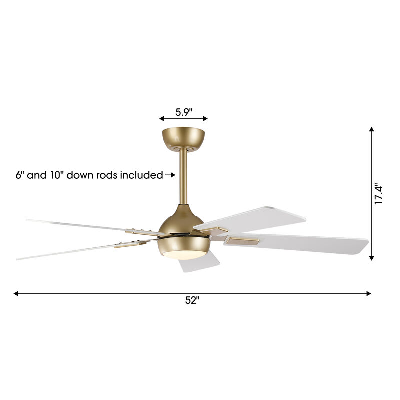 52" Modern Gold Reversible Dimmable 6-Speed Smart Ceiling Fan with Light, APP Control and Remote image number 6