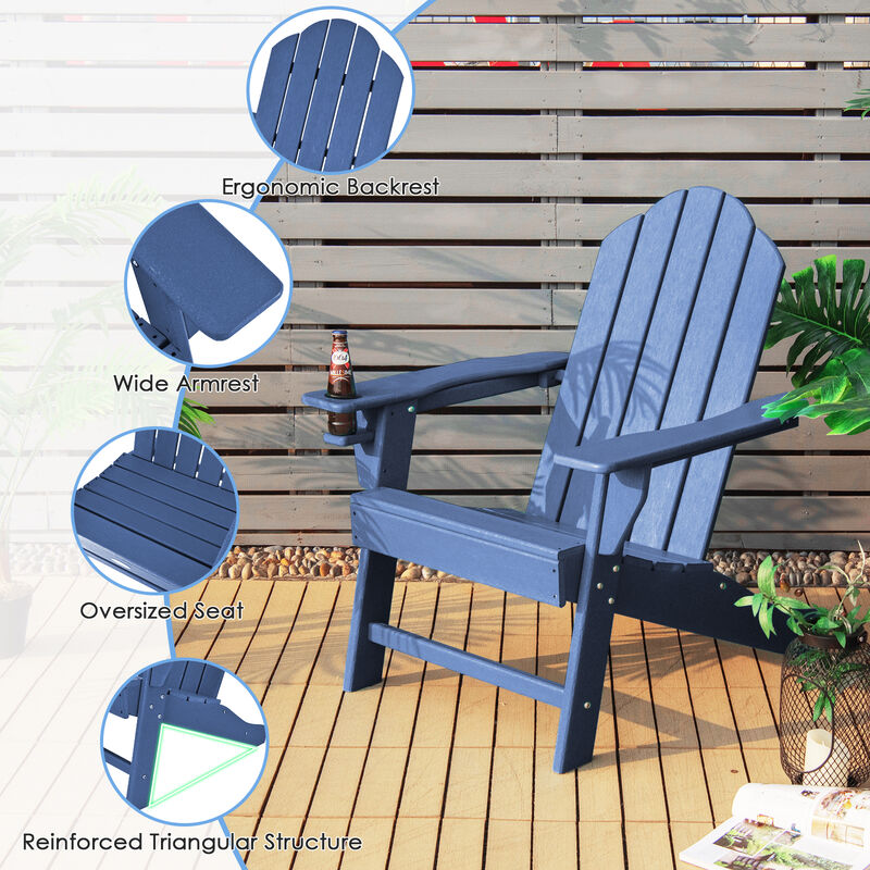 Outdoor Adirondack Chair with Built-in Cup Holder for Backyard Porch