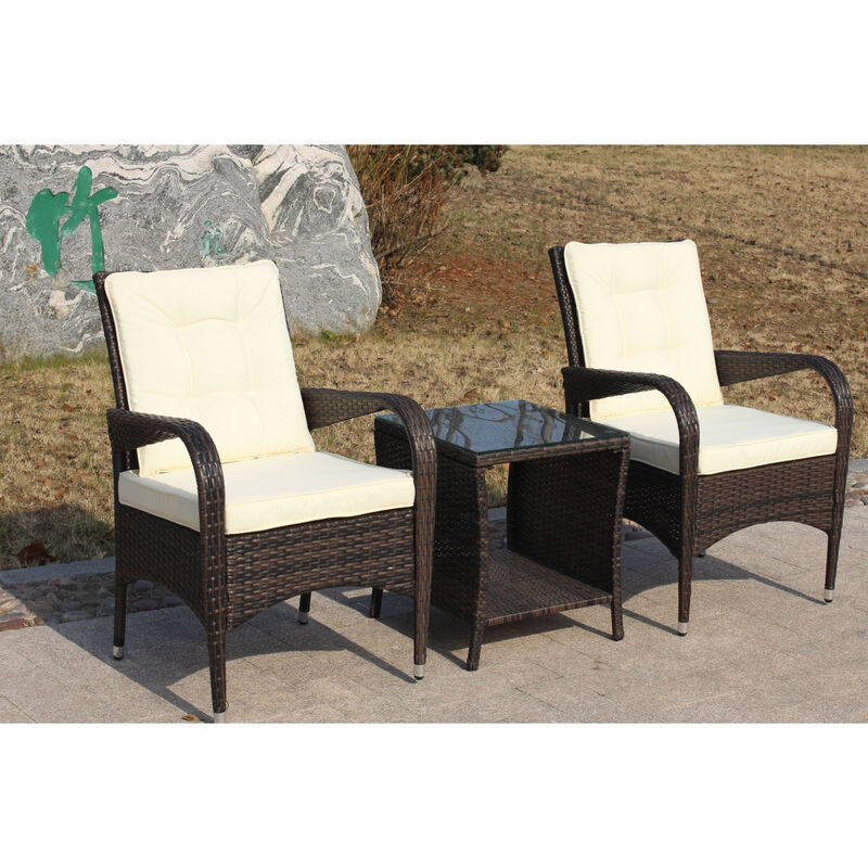 Outdoor patio Furniture sets 3 piece Conversation set wicker Rattan Sectional Sofa With Seat Cushions(Beige Cushion)