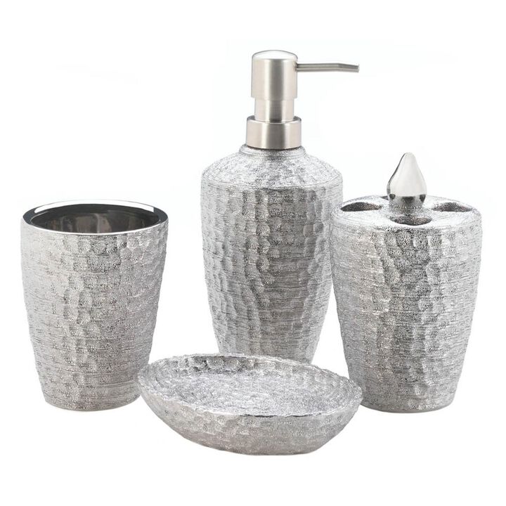 Actifo Hammered-Texture Silver Porcelain Bath Set