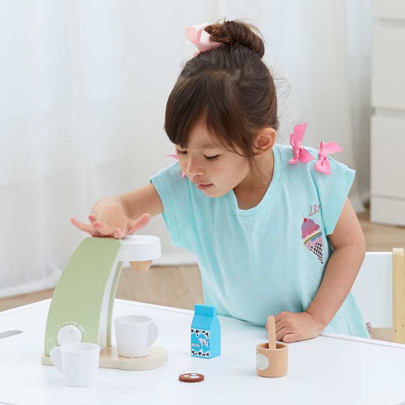 Teamson Kids - Little Chef Frankfurt Wooden Coffee machine play kitchen accessories - Green- 8 pcs