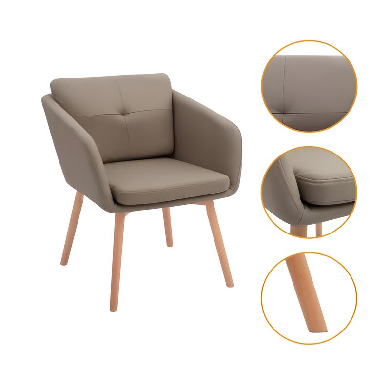 CangLong Faux Leather Side Chair Upholstered Arm Dinging Chair with Wood Legs Set of 1, Light Brown image number 3