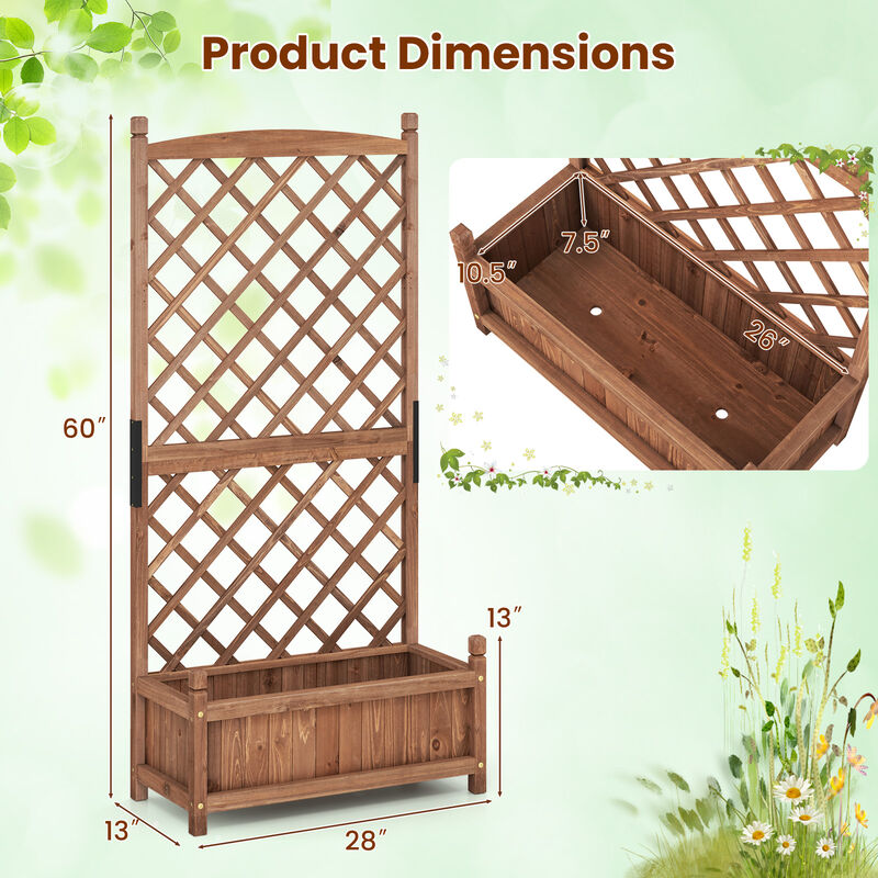 Tall Raised Garden Bed with Diamond Lattice Trellis and Drainage Holes