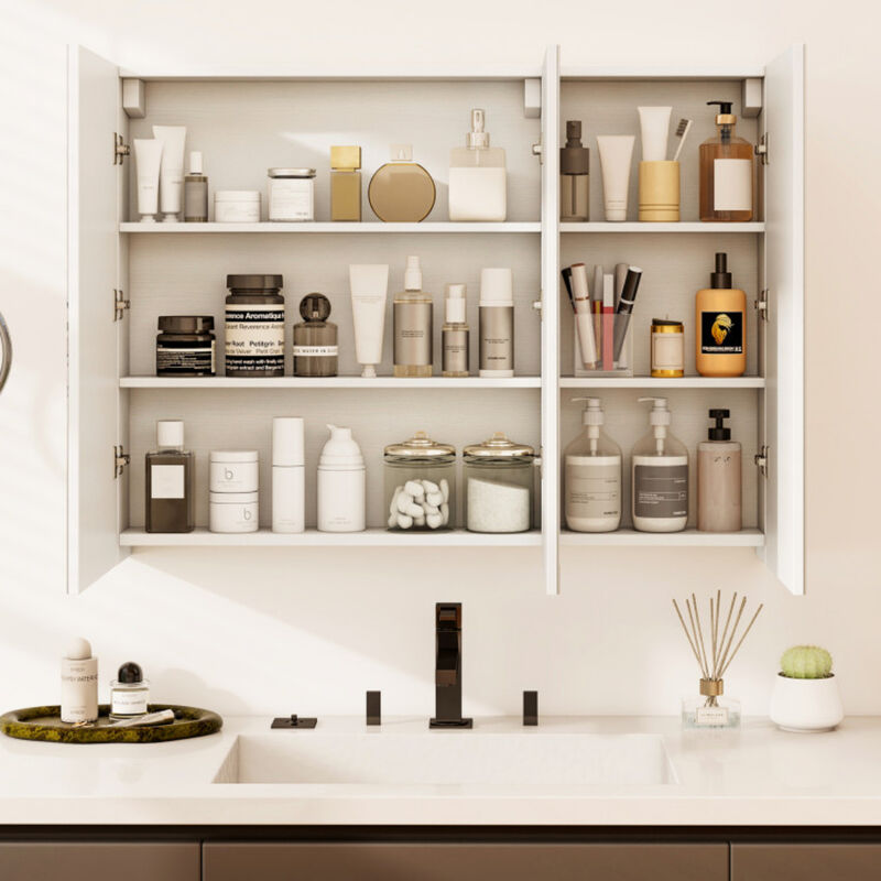 Frameless Bathroom Wall Mounted Mirror Cabinet with 3 Doors and Adjustable Shelves image number 3