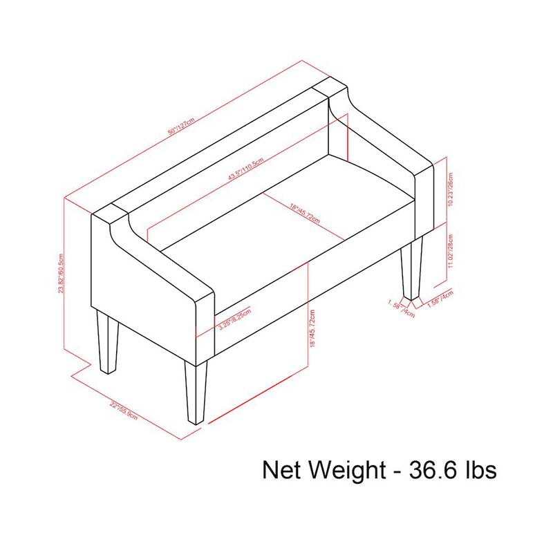 Simpli Home Parris Upholstered Bench In Dark Grey Tweed Look Fabric