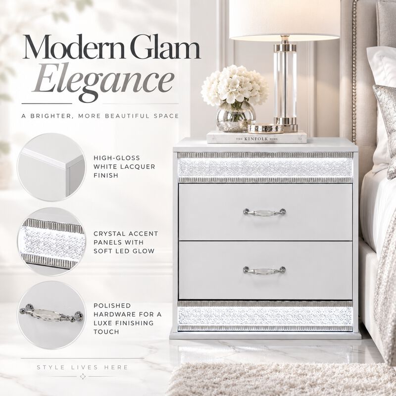 Avenqessa Glam 2-Drawer LED Nightstand image number 3