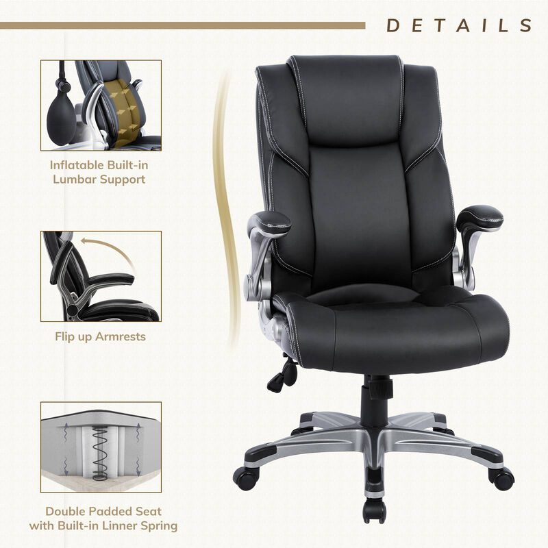 COLAMY Leather Executive Office Chair- High Back Home Computer Desk Chair with Padded Flip-up Arms, Adjustable Tilt Lock, Swivel image number 5