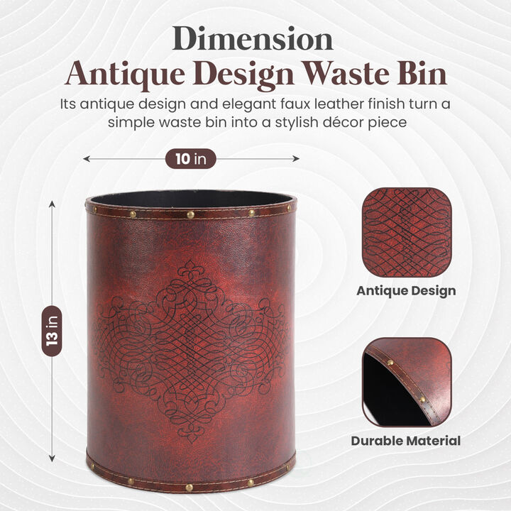 Vintiquewise Faux Leather Antique Design Waste Bin
