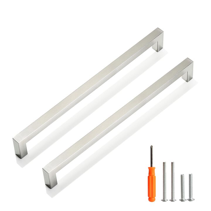 Redunest Cabinet Pulls Brushed Nickel Cabinet Handles Square Drawer Pulls, 5 Pack 10 Inch Stainless Steel Kitchen Door Cupboard