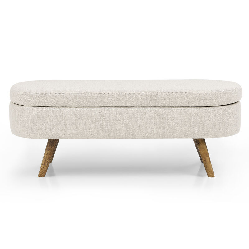 Whisen Oval Storage Ottoman, Storage Bench with Rubber Wood Legs image number 0