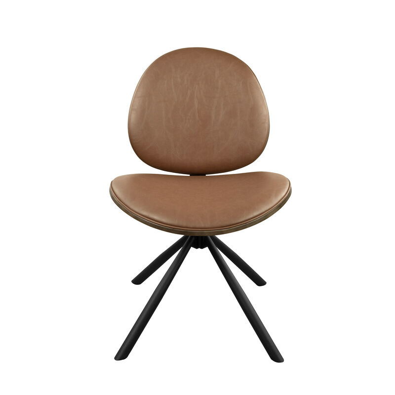 HomeRoots Brown and Black Faux Leather And Metal Dining Side Chair