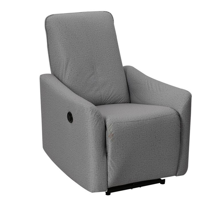35 Inch Modern Power Recliner Chair, Touch Control Button, Gray Fabric-Benzara