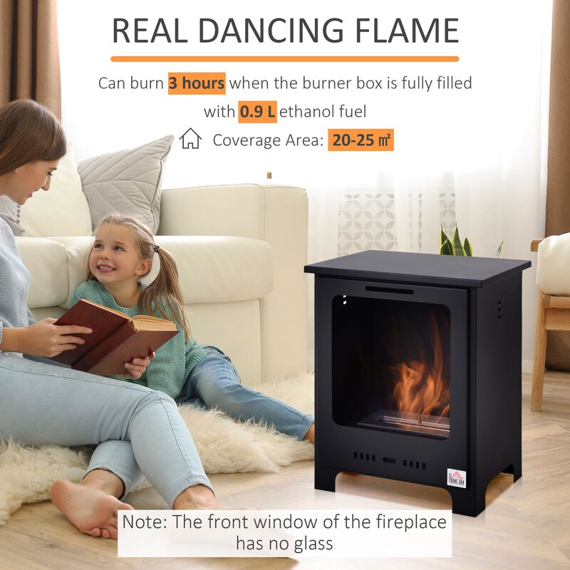Freestanding Ethanol Fireplace Stove, Burns up to 3 Hours, Black