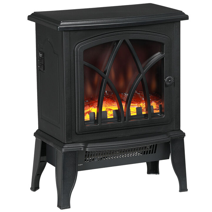 Portable Electric Fireplace Stove, 18" Freestanding Fireplace Heater with Realistic Flame, Overheating Protection,