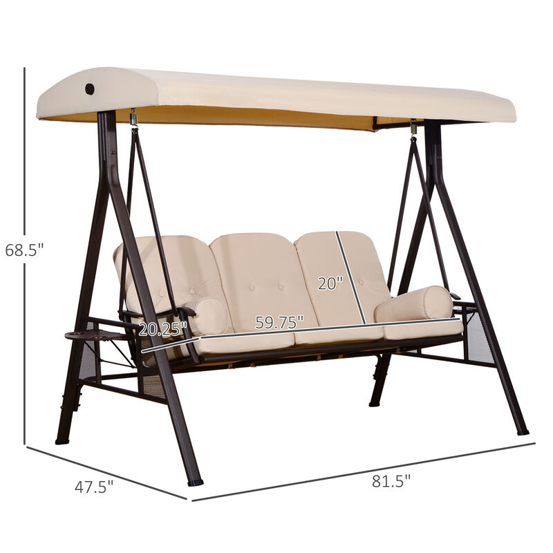 Hivvago 3-Seat Patio Swing Bench with Adjustable Canopy image number 2