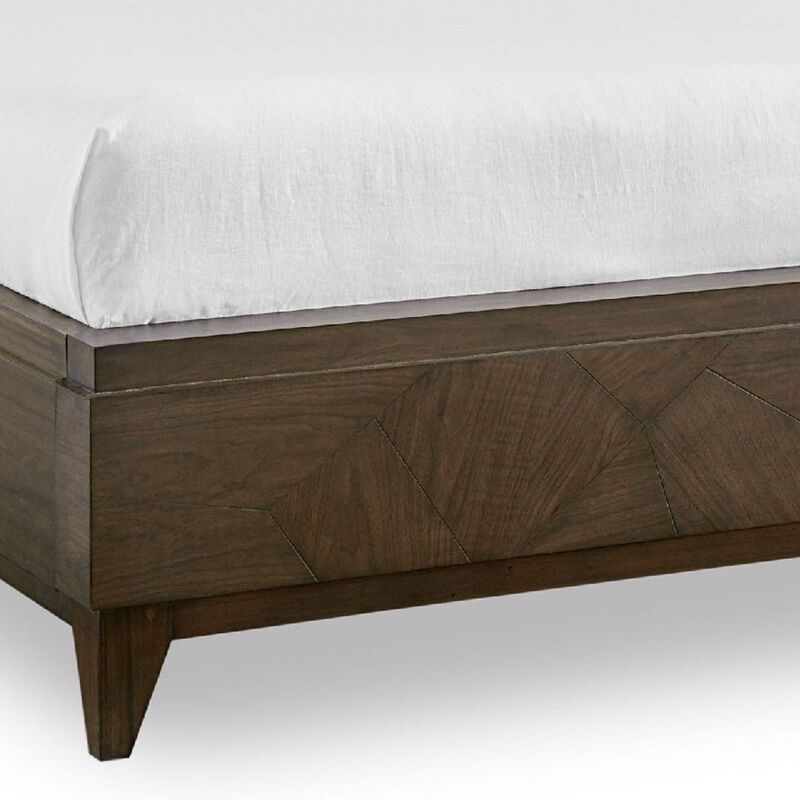 Dee Mahogany Wood Low Profile King Bed, Geometric Design, Oat Brown